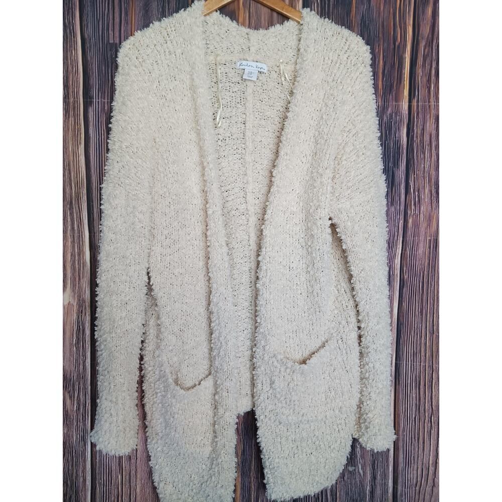 London Kaye Cream Knitted Open Cardigan Sweater‎ Size Medium Long Sleeve